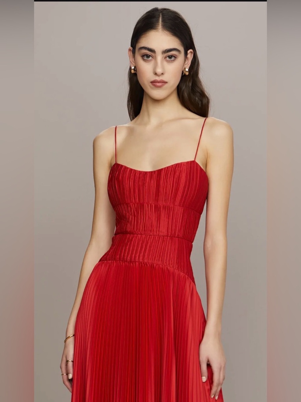 Amur RED CALLA LILY CHERRY DROP WAIST Pleated Spaghetti-Strap dress size 14. - Picture 4 of 13